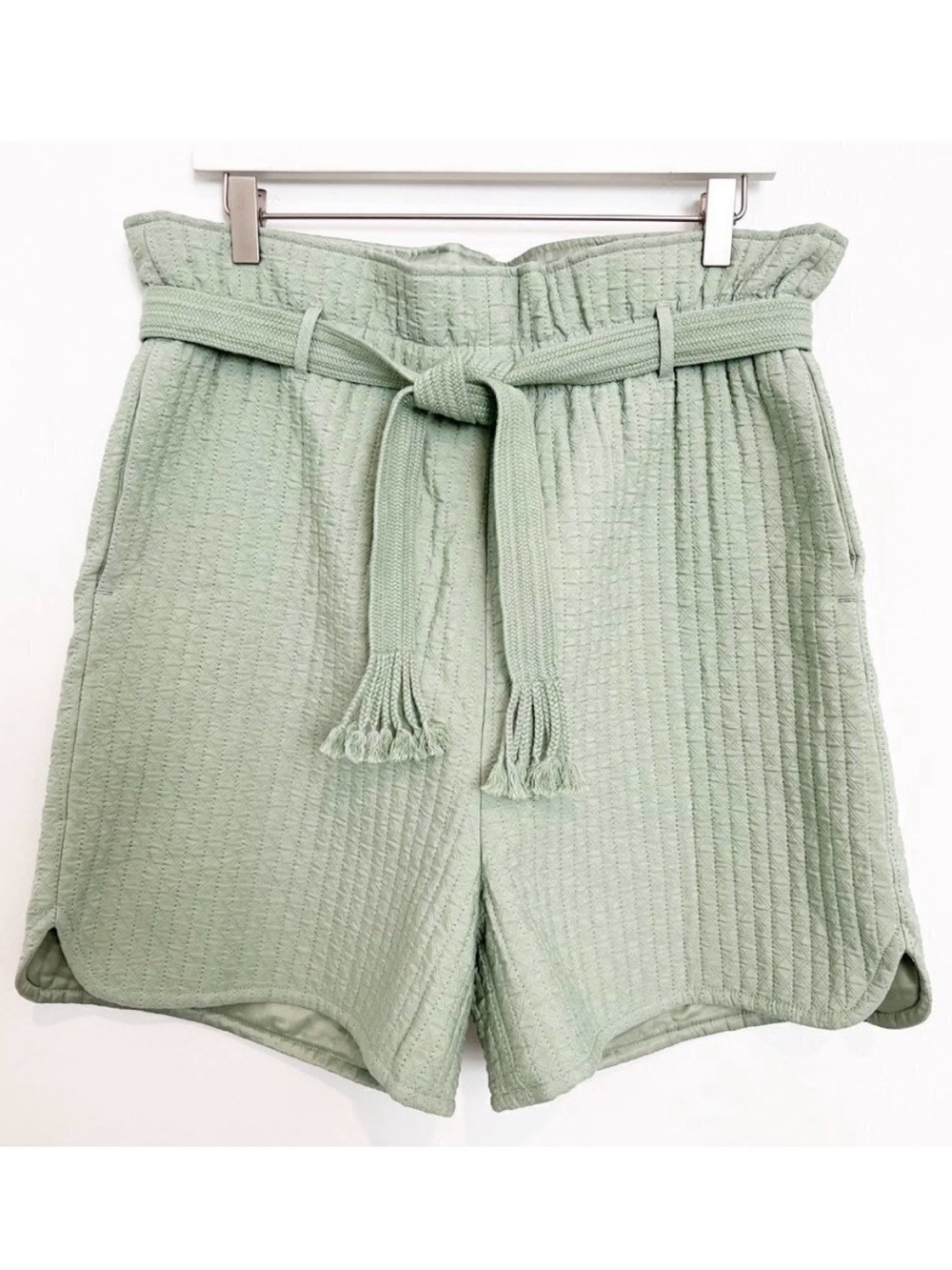Samsoe Ember Shorts Size L Green Quilted Paperbag Belted Cottagecore Coquette‎
